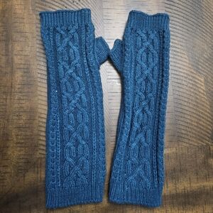 Teal Cable Knit Fingerless Gloves